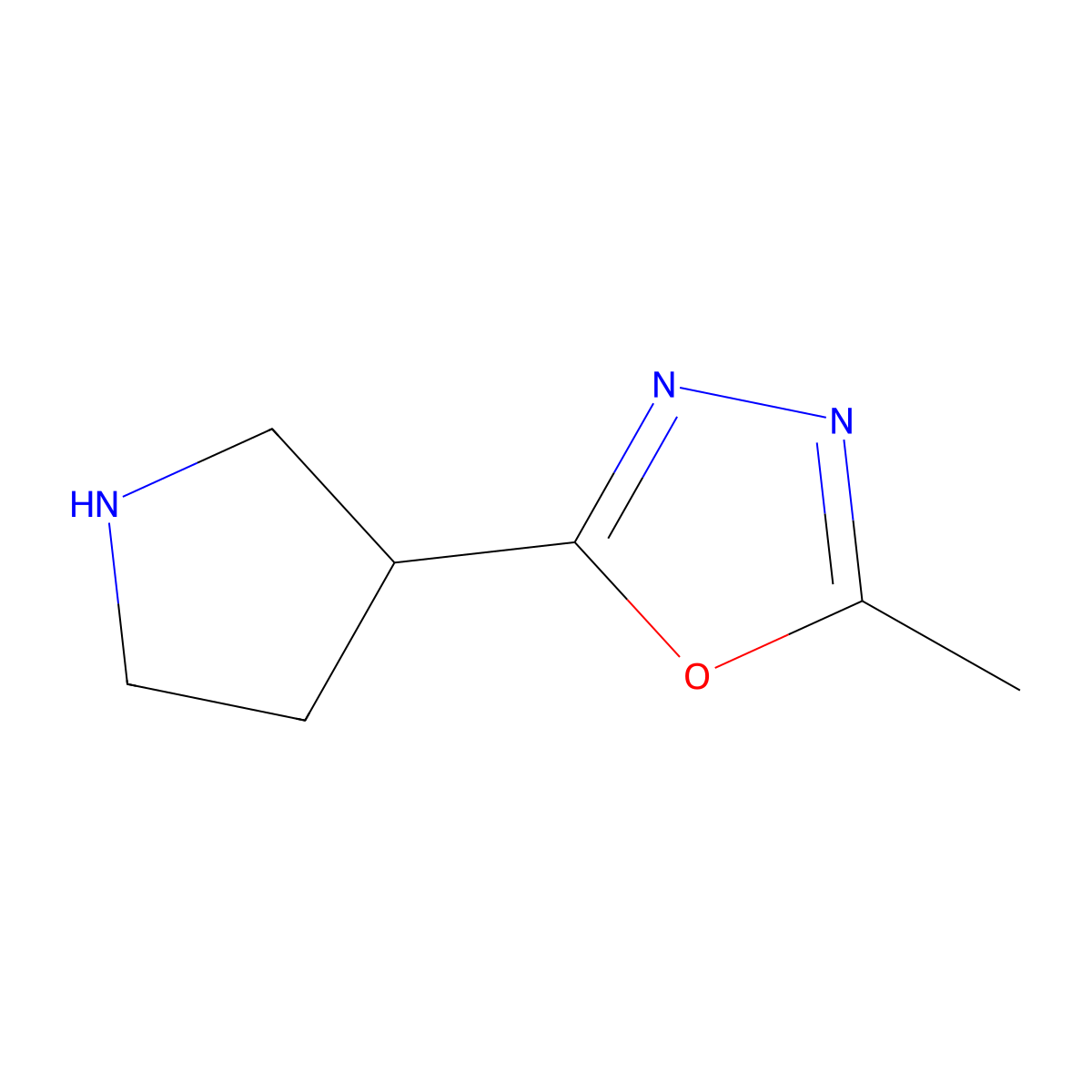 2-Methyl-5-pyrrolidin-3-yl-1,3,4-oxadiazole molecular structure, CAS 1225218-53-0