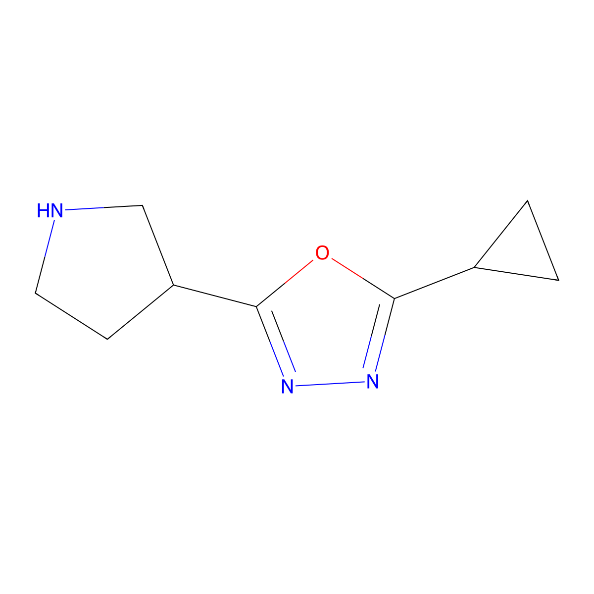 2-Cyclopropyl-5-(pyrrolidin-3-yl)-1,3,4-oxadiazole molecular structure, CAS 1225218-55-2