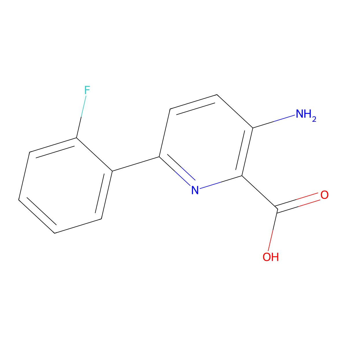 3-Amino-6-(2-fluorophenyl)-2-pyridinecarboxylic acid molecular structure, CAS 1225223-20-0