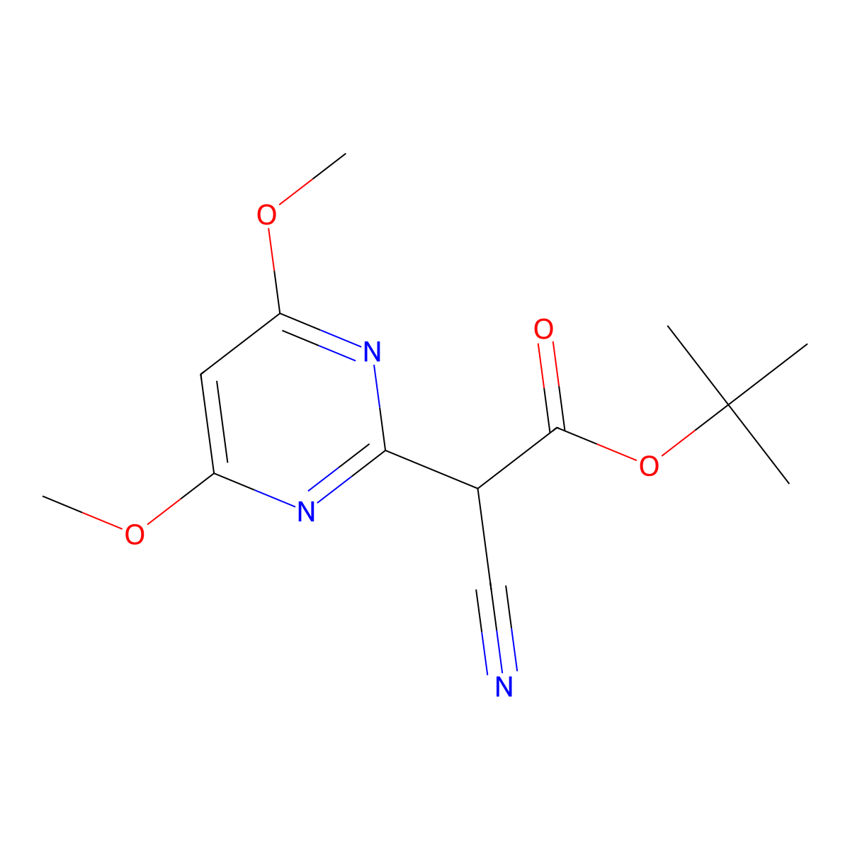 Tert-butyl 2-cyano-2-(4,6-dimethoxypyrimidin-2-yl)acetate molecular structure, CAS 1225226-84-5
