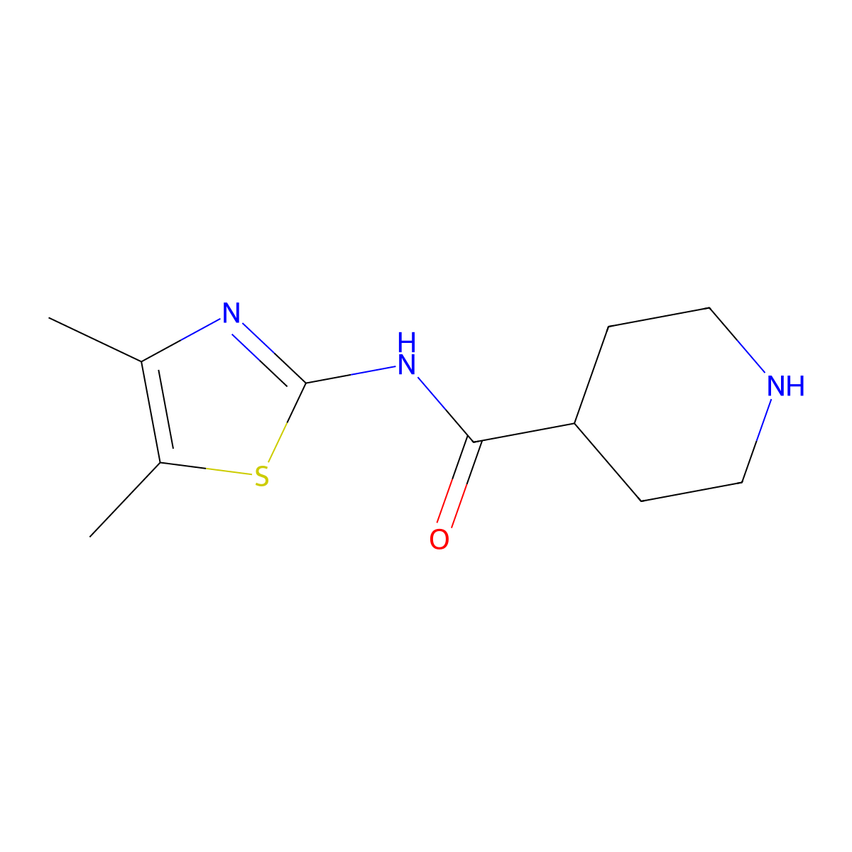 N-(dimethyl-1,3-thiazol-2-yl)piperidine-4-carboxamide molecular structure, CAS 1225227-28-0