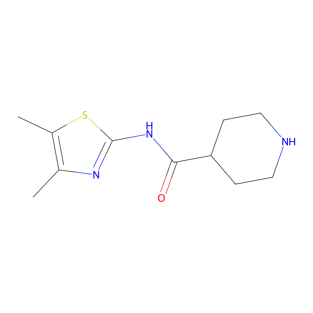 N-(dimethyl-1,3-thiazol-2-yl)piperidine-4-carboxamide molecular structure, CAS 1225227-28-0