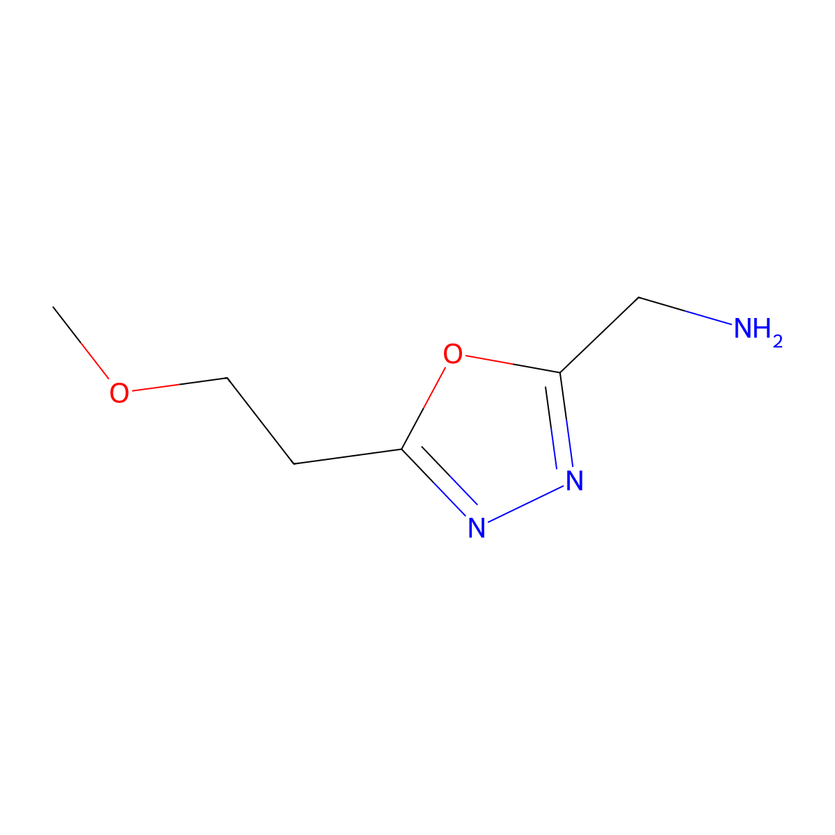 (5-(2-Methoxyethyl)-1,3,4-oxadiazol-2-yl)methanamine molecular structure, CAS 1225227-30-4
