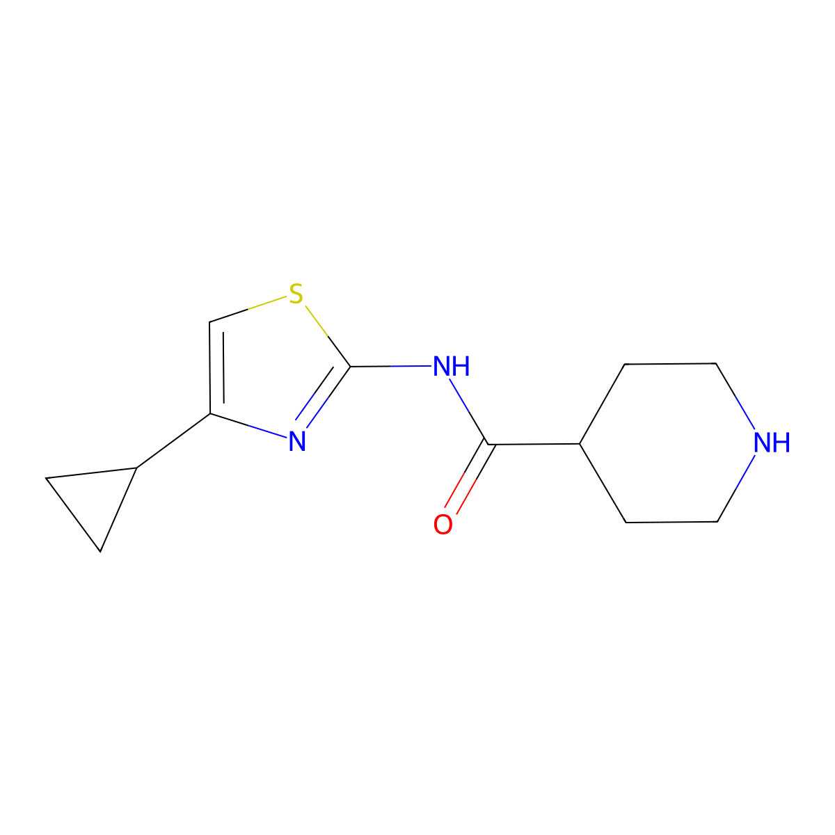 N-(4-cyclopropyl-1,3-thiazol-2-yl)piperidine-4-carboxamide molecular structure, CAS 1225227-39-3