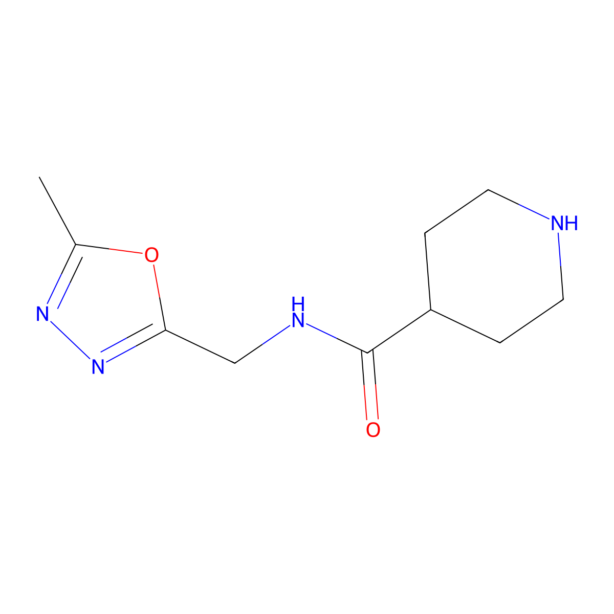 N-[(5-methyl-1,3,4-oxadiazol-2-yl)methyl]piperidine-4-carboxamide molecular structure, CAS 1225227-40-6