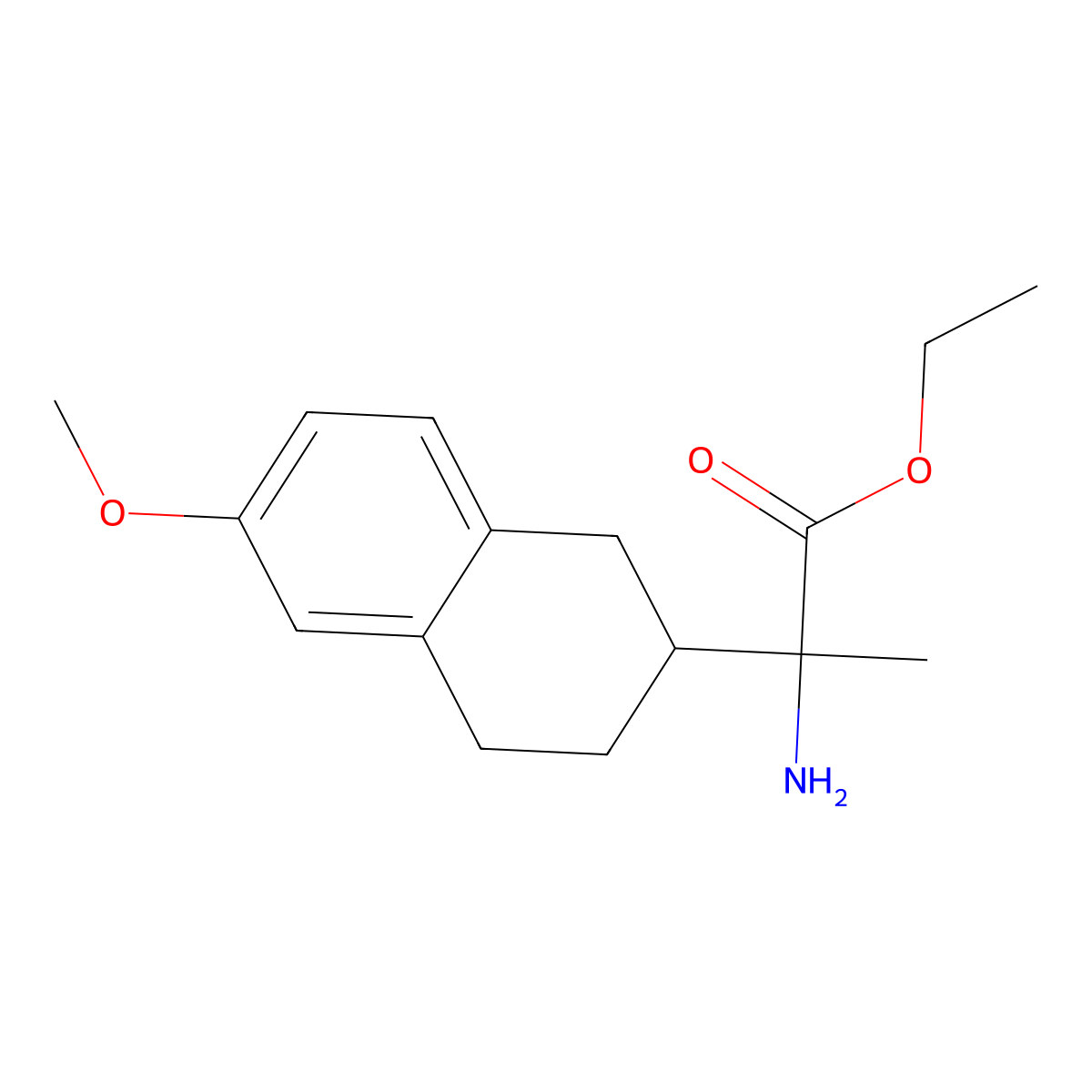 Ethyl 2-amino-2-(6-methoxy-1,2,3,4-tetrahydronaphthalen-2-yl)propanoate molecular structure, CAS 1225228-90-9