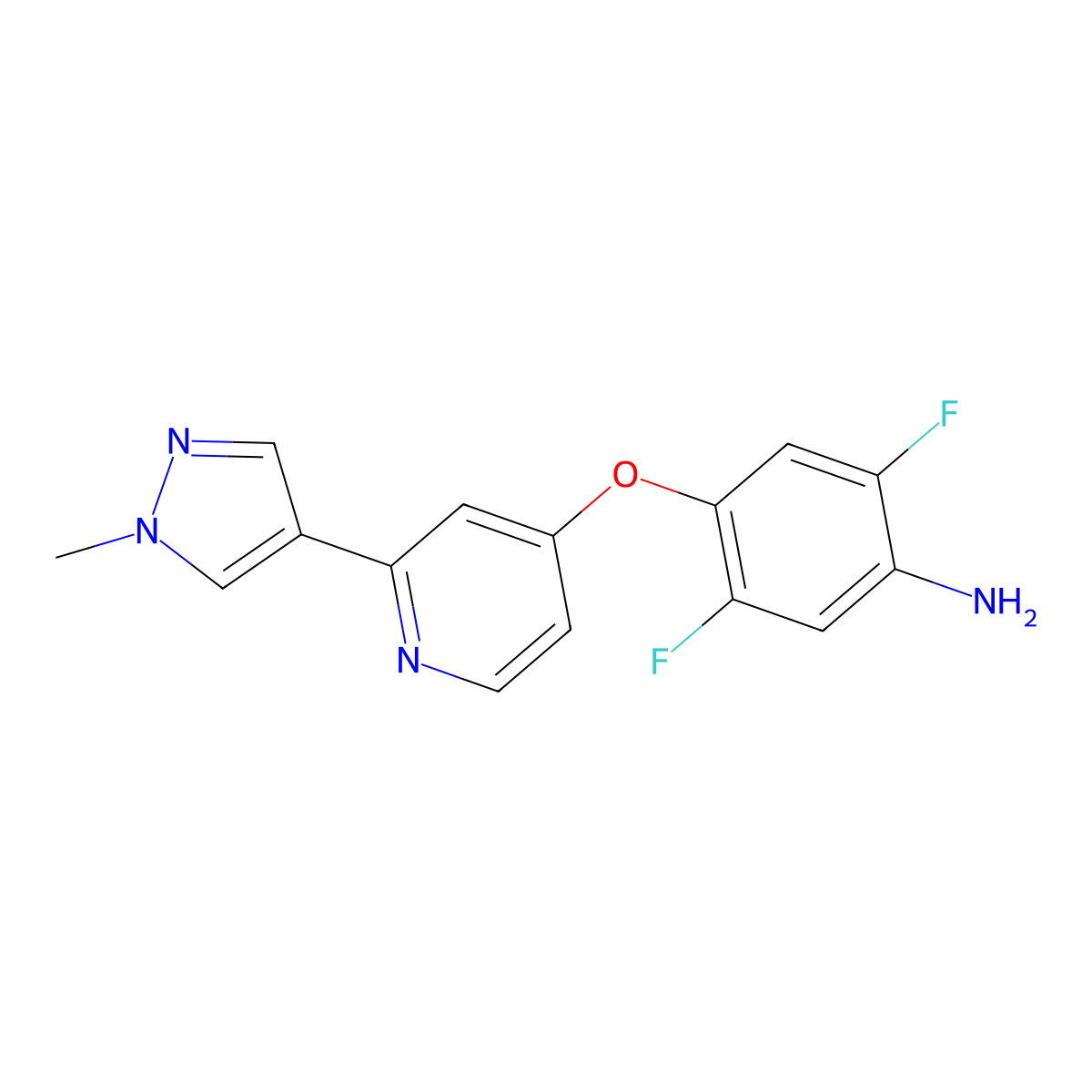 2,5-difluoro-4-((2-(1-methyl-1H-pyrazol-4-yl)pyridin-4-yl)oxy)aniline molecular structure, CAS 1225278-35-2
