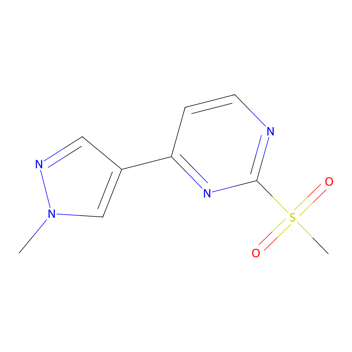 2-methanesulfonyl-4-(1-methyl-1H-pyrazol-4-yl)-pyrimidine molecular structure, CAS 1225278-62-5
