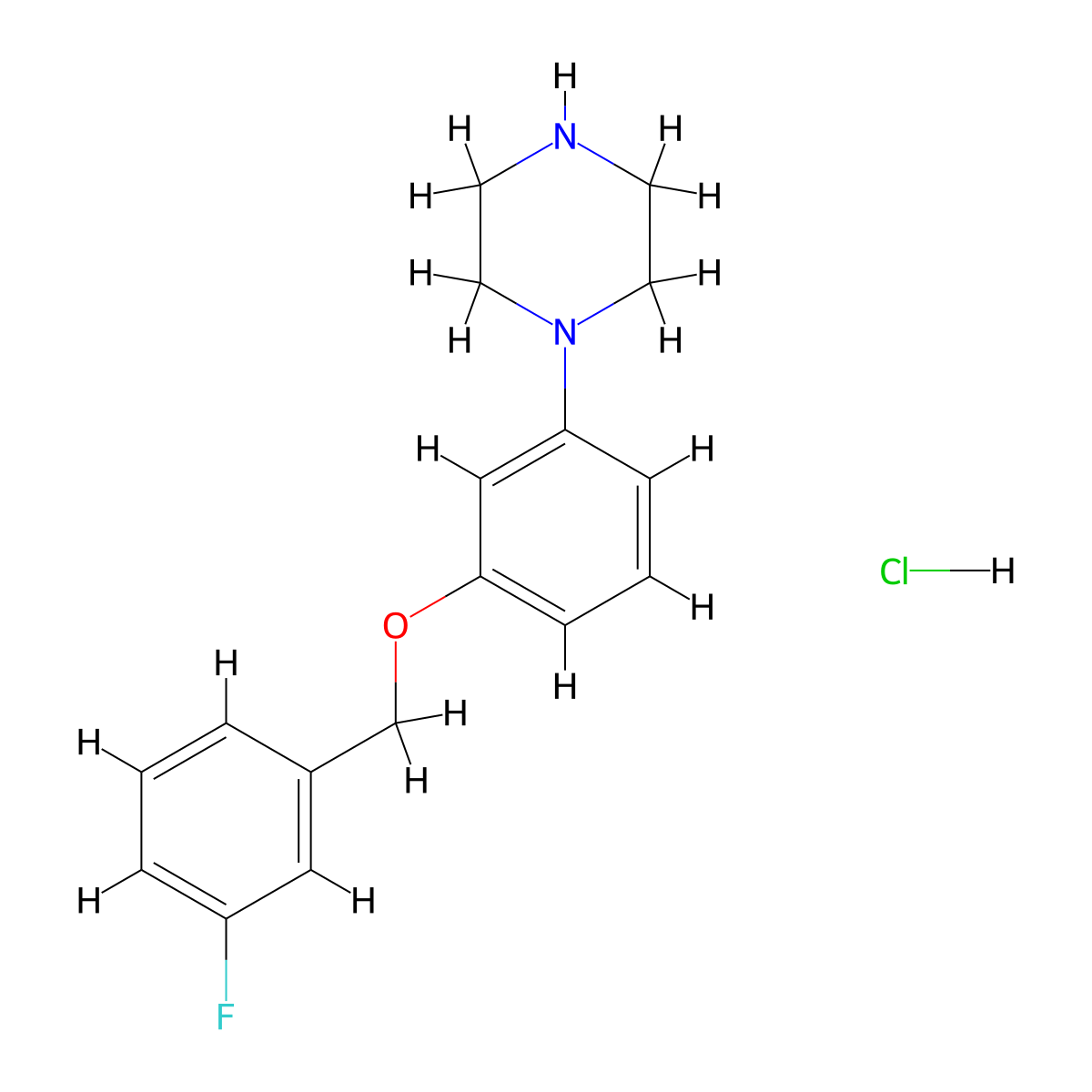 1-{3-[(3-Fluorophenyl)methoxy]phenyl}piperazine hydrochloride molecular structure, CAS 1225290-89-0