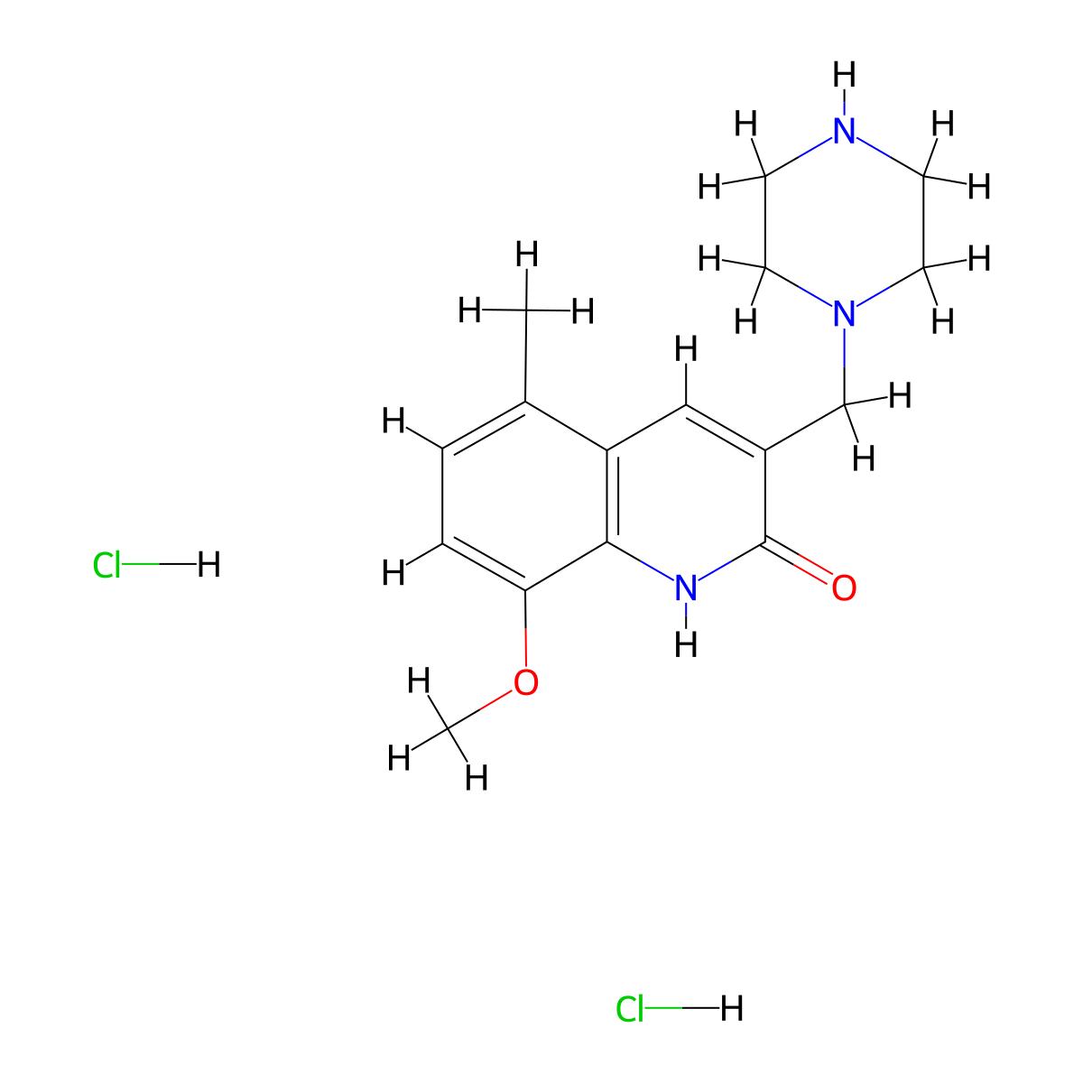 8-Methoxy-5-methyl-3-(piperazin-1-ylmethyl)-1,2-dihydroquinolin-2-one dihydrochloride molecular structure, CAS 1225290-93-6