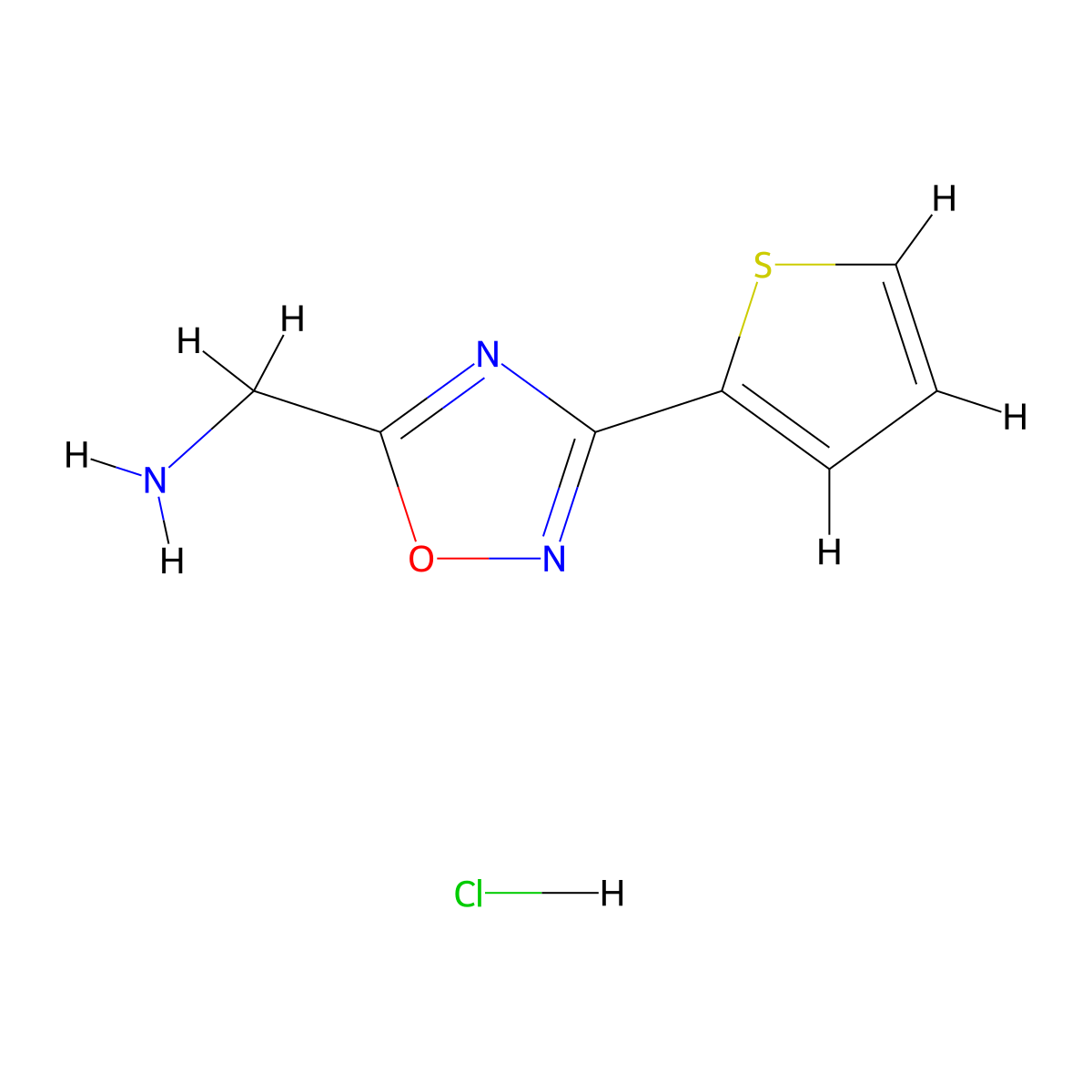 (3-(Thiophen-2-yl)-1,2,4-oxadiazol-5-yl)methanamine hydrochloride molecular structure, CAS 1225332-36-4