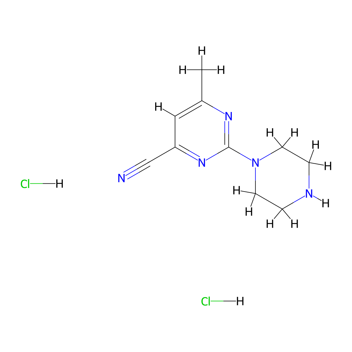 6-Methyl-2-(piperazin-1-yl)pyrimidine-4-carbonitrile dihydrochloride molecular structure, CAS 1225334-36-0