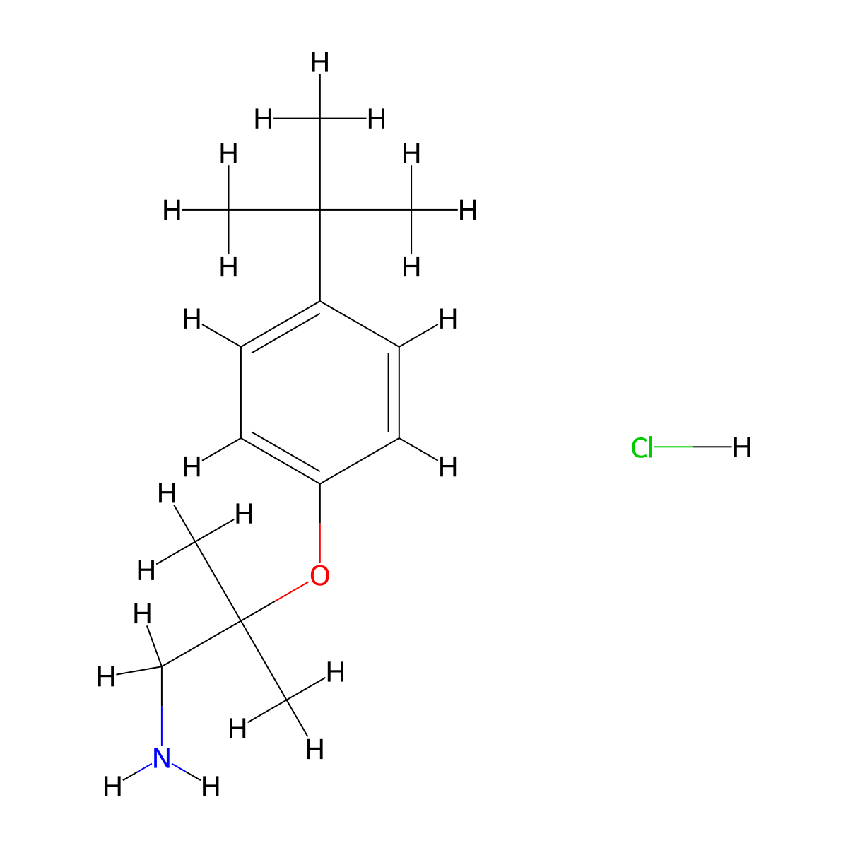 2-(4-Tert-butylphenoxy)-2-methylpropan-1-amine hydrochloride molecular structure, CAS 1225335-01-2