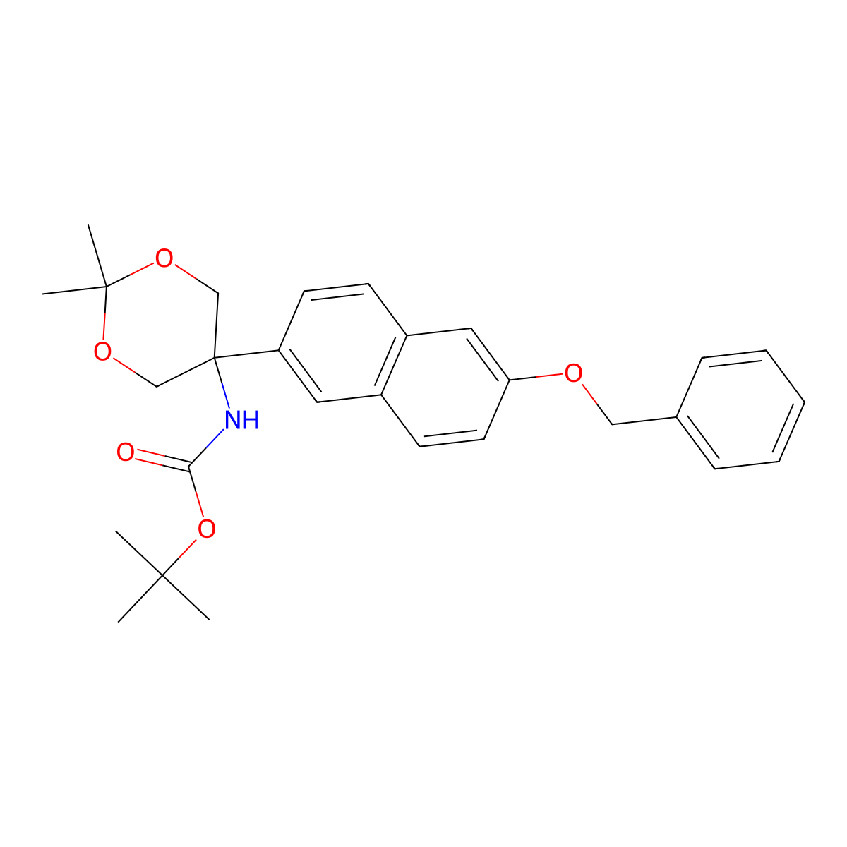 tert-Butyl (5-(6-(benzyloxy)naphthalen-2-yl)-2,2-dimethyl-1,3-dioxan-5-yl)carbamate molecular structure, CAS 1225347-14-7