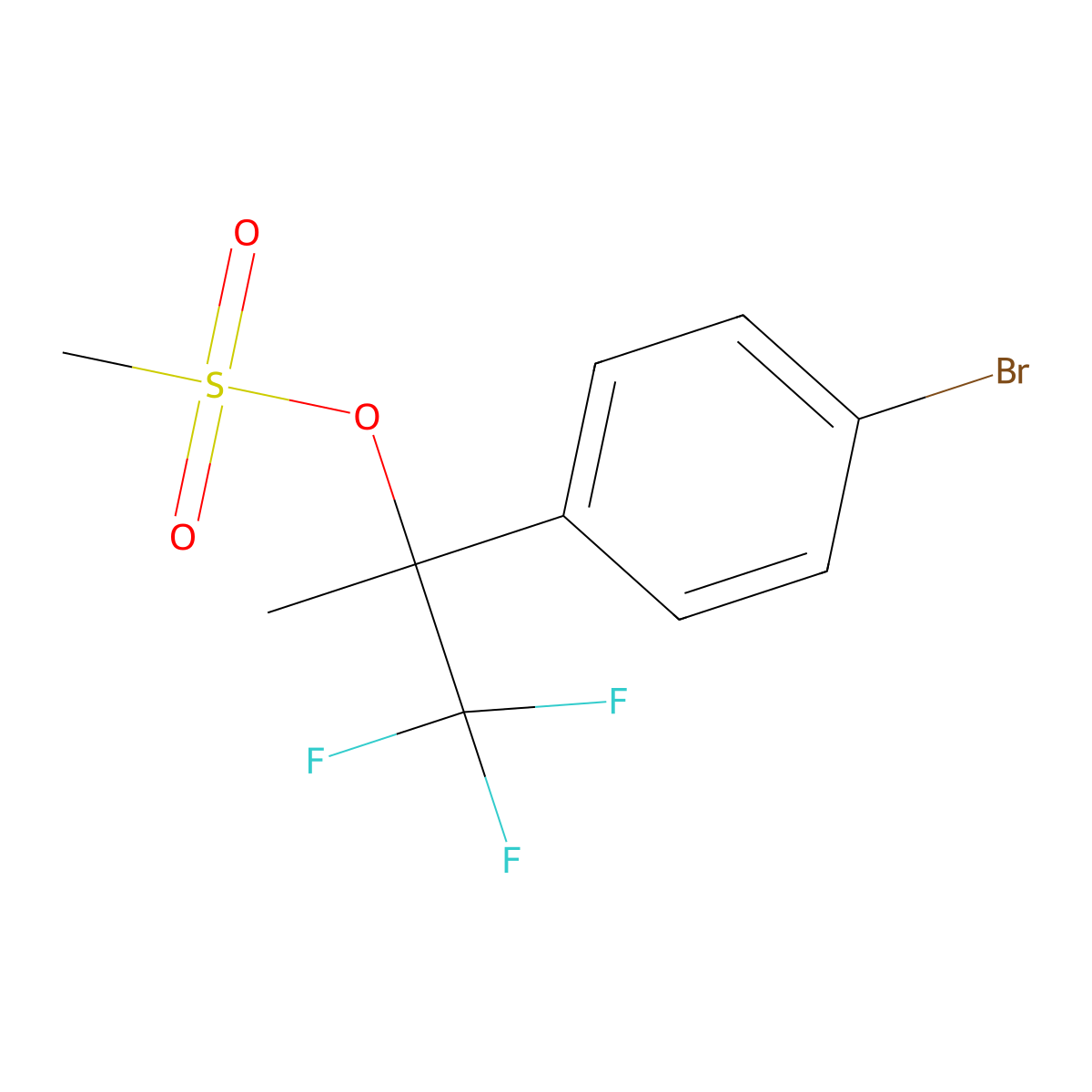 2-(4-Bromophenyl)-1,1,1-trifluoropropan-2-yl methanesulfonate molecular structure, CAS 1225380-04-0