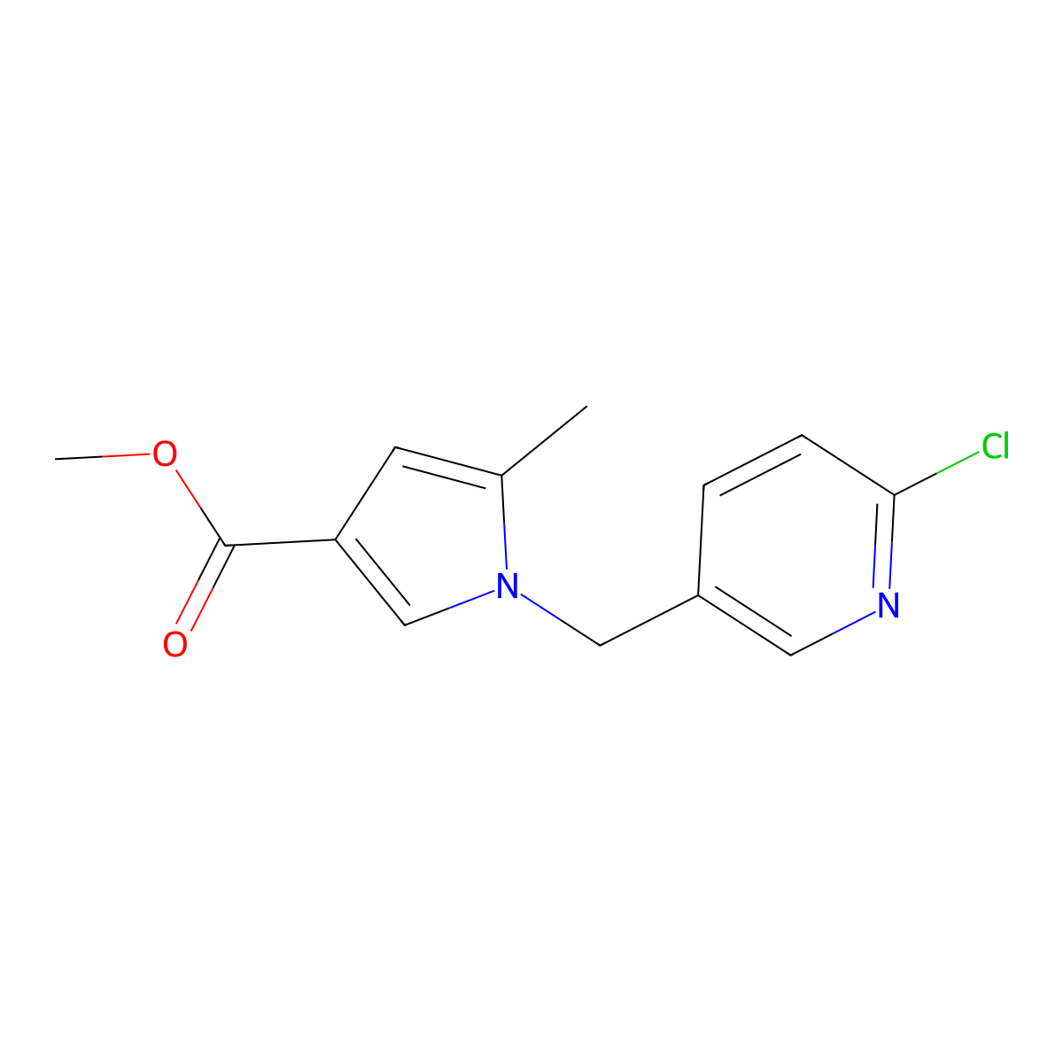 Methyl 1-((6-chloropyridin-3-yl)methyl)-5-methyl-1H-pyrrole-3-carboxylate molecular structure, CAS 1225380-37-9