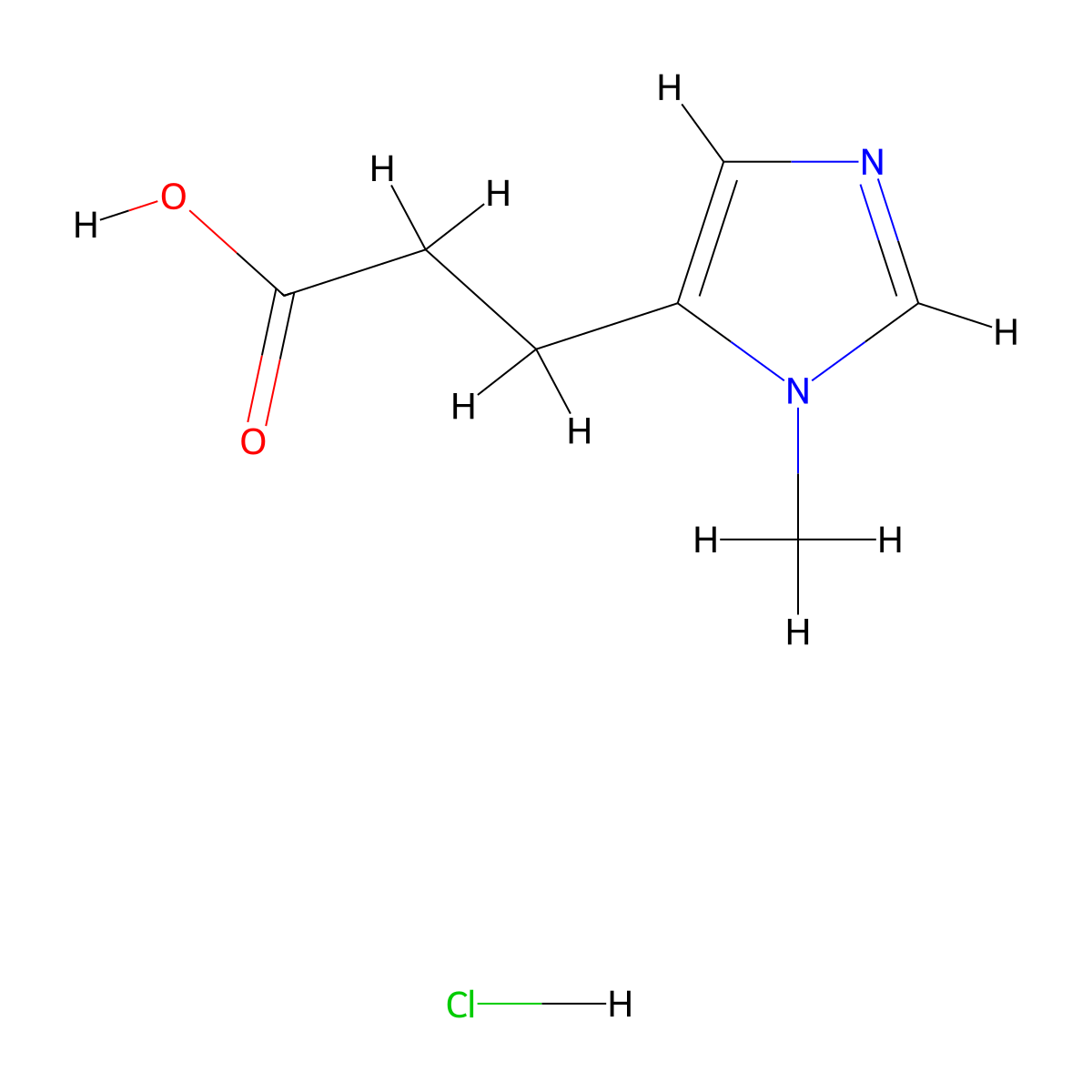 3-(1-methyl-1H-imidazol-5-yl)propanoic acid hydrochloride molecular structure, CAS 1225439-38-2
