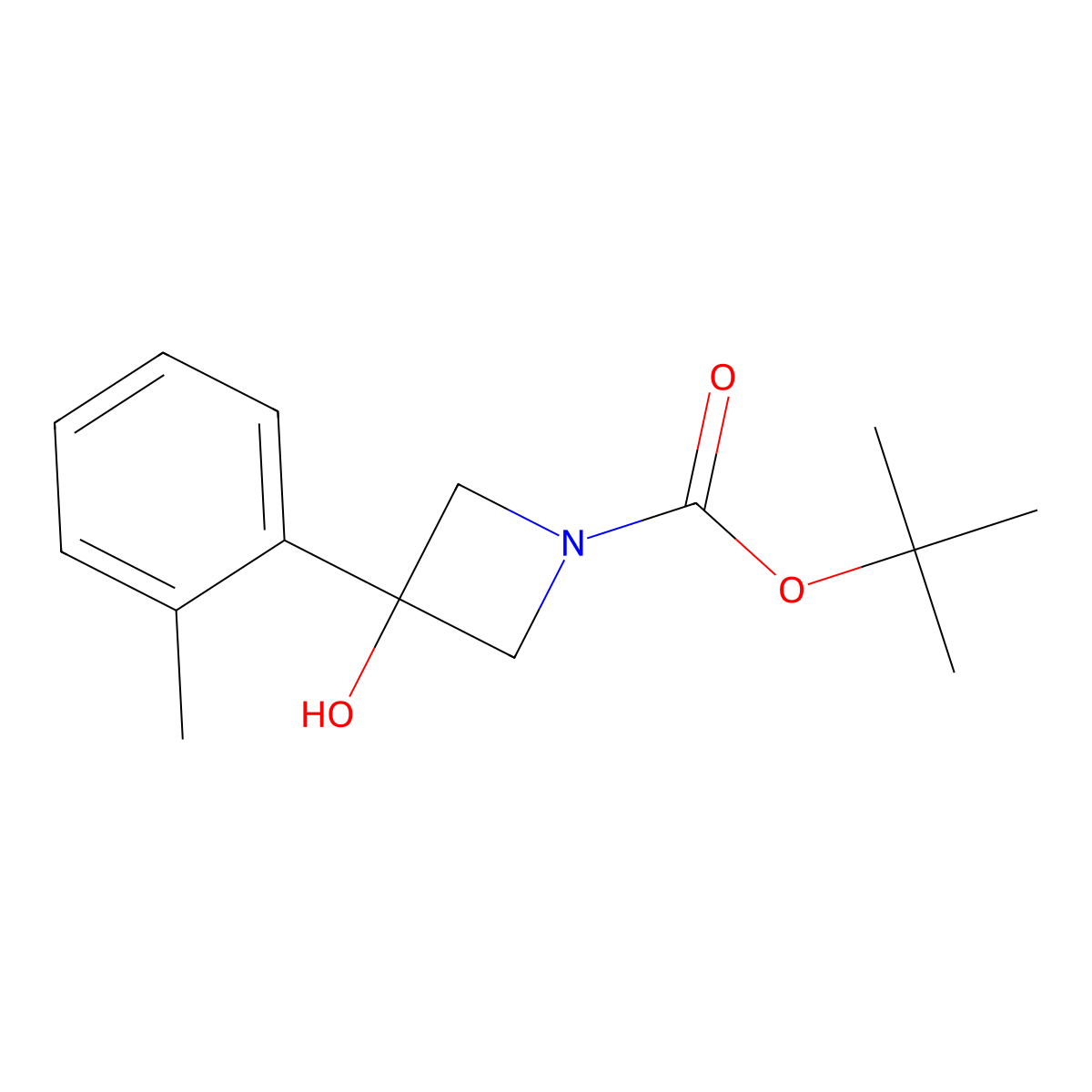 Tert-butyl 3-hydroxy-3-(2-methylphenyl)azetidine-1-carboxylate molecular structure, CAS 1225439-73-5