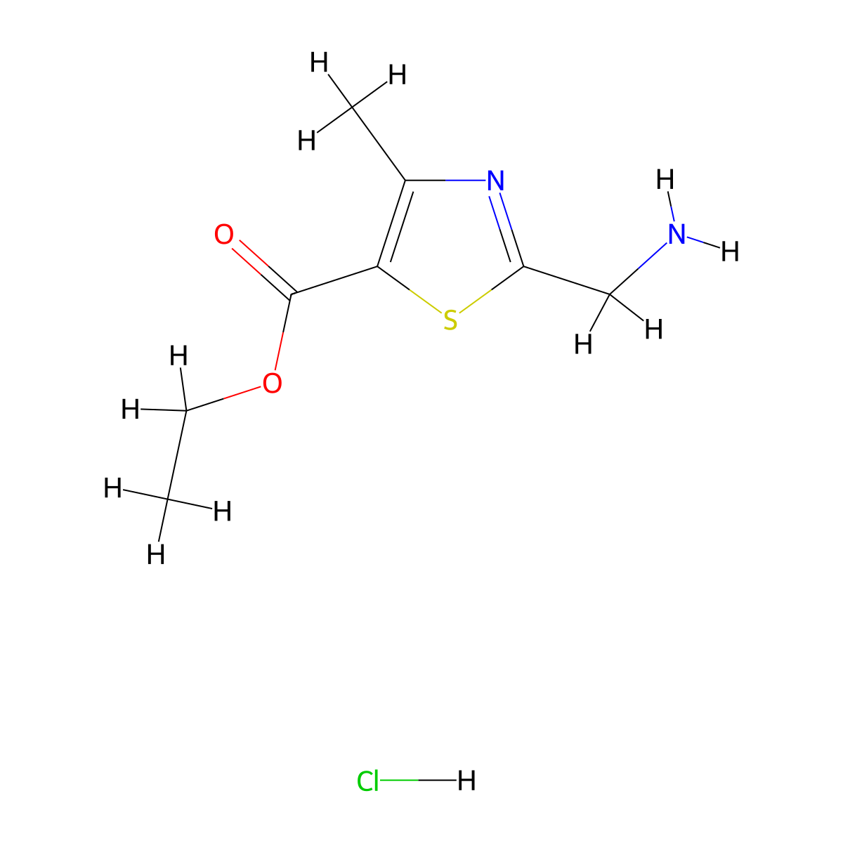 Ethyl 2-(aminomethyl)-4-methyl-1,3-thiazole-5-carboxylate hydrochloride molecular structure, CAS 1225452-20-9