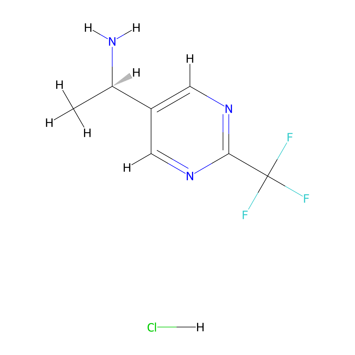 (R)-1-(2-(Trifluoromethyl)pyrimidin-5-yl)ethanamine hydrochloride molecular structure, CAS 1225462-40-7
