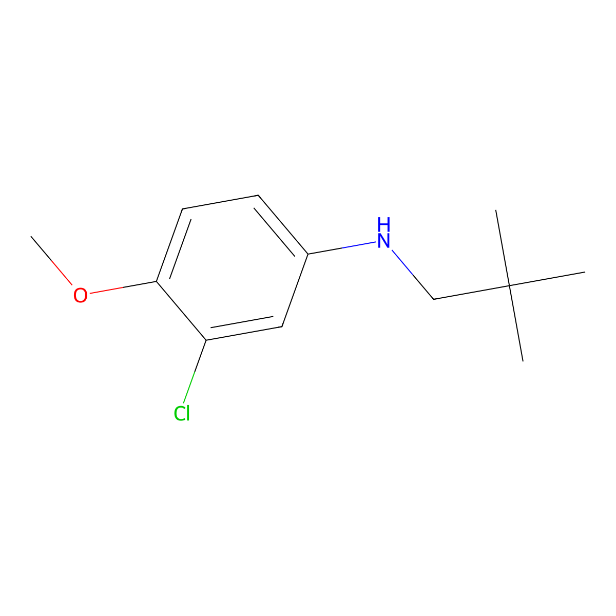 3-chloro-N-(2,2-dimethylpropyl)-4-methoxyaniline molecular structure, CAS 1225505-64-5