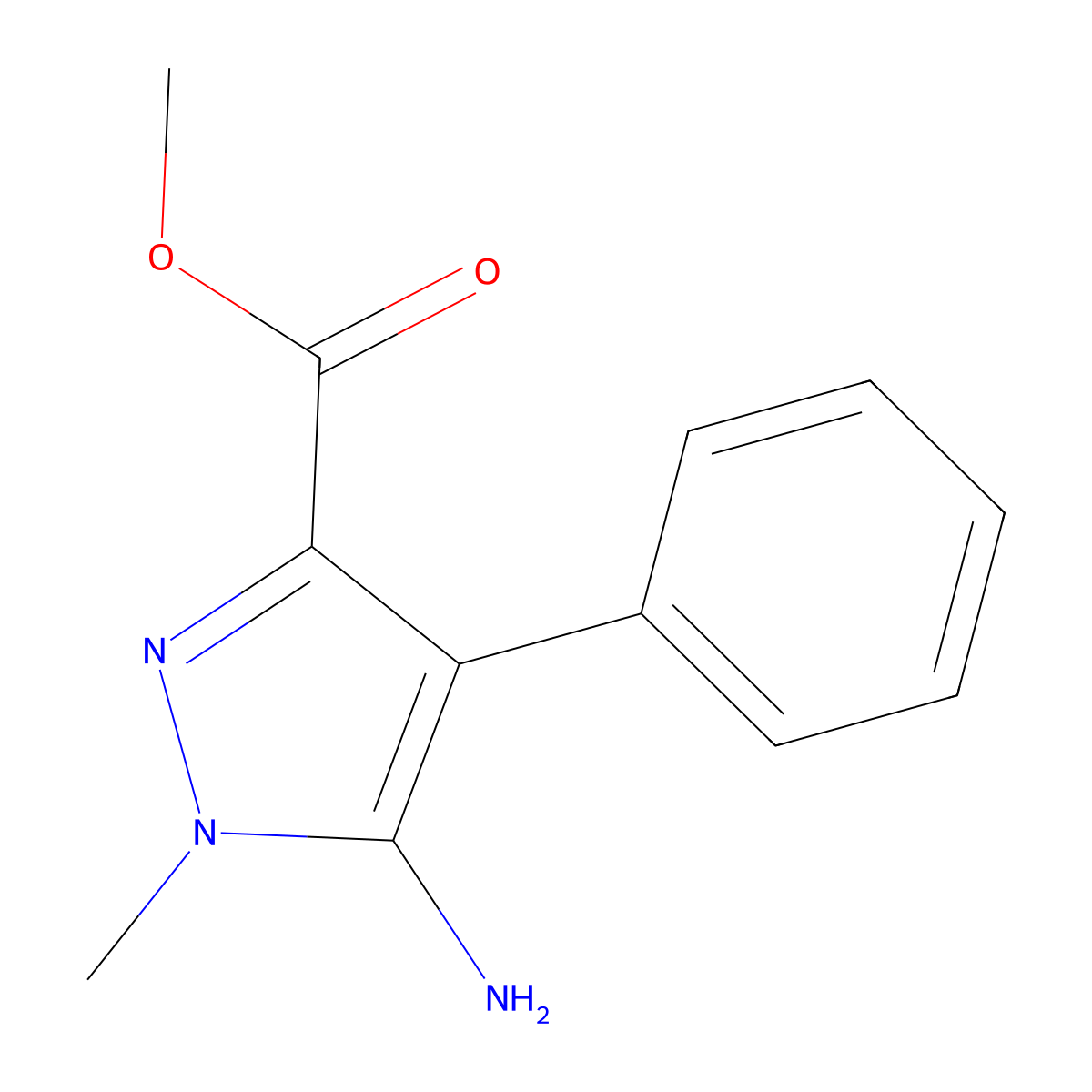 Methyl 5-amino-1-methyl-4-phenyl-1H-pyrazole-3-carboxylate molecular structure, CAS 1225509-59-0