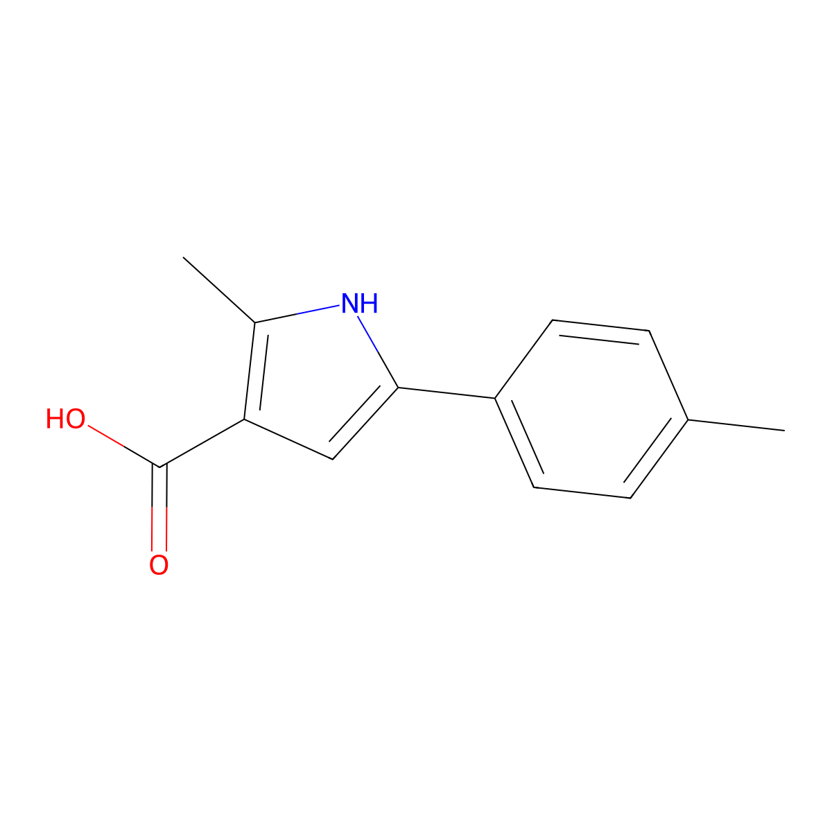 2-Methyl-5-(p-tolyl)-1H-pyrrole-3-carboxylic acid molecular structure, CAS 1225509-91-0