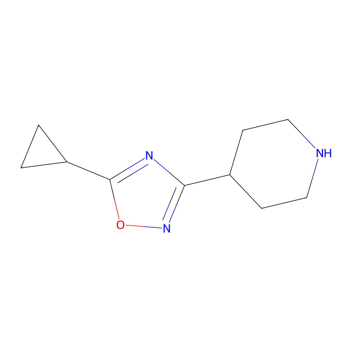 4-(5-Cyclopropyl-1,2,4-oxadiazol-3-yl)piperidine molecular structure, CAS 1225523-81-8