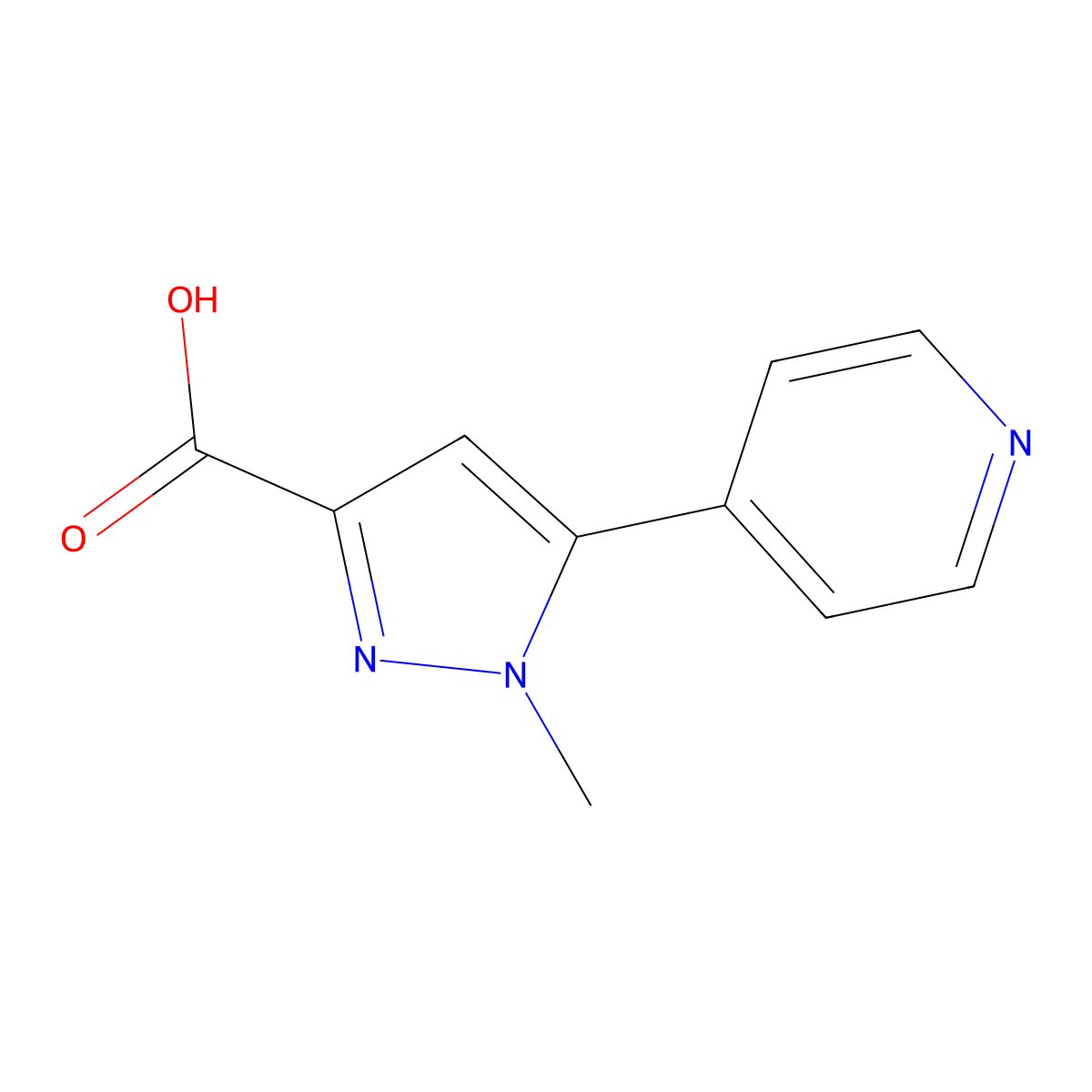 1-methyl-5-(pyridin-4-yl)-1H-pyrazole-3-carboxylic acid molecular structure, CAS 1225528-67-5