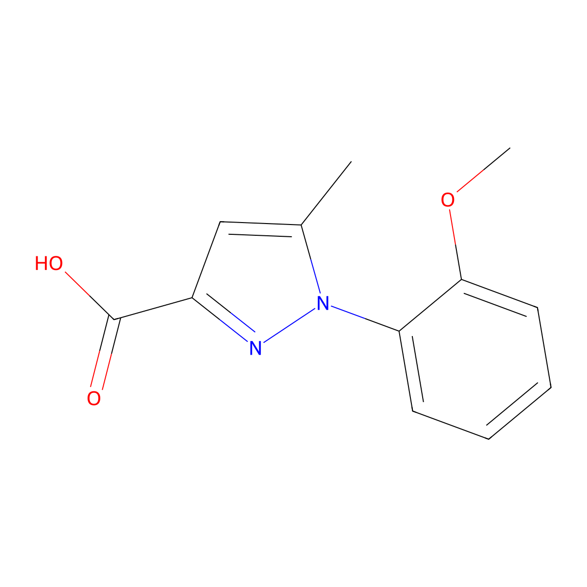 1-(2-Methoxyphenyl)-5-methyl-1H-pyrazole-3-carboxylic acid molecular structure, CAS 1225539-41-2