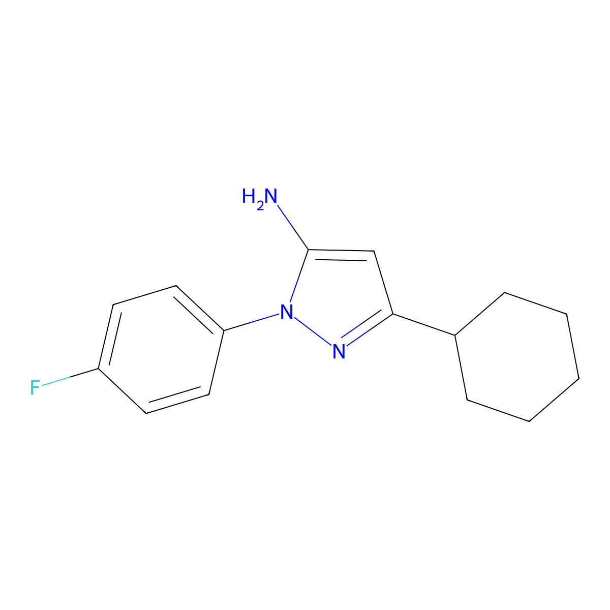 3-Cyclohexyl-1-(4-fluorophenyl)-1H-pyrazol-5-amine molecular structure, CAS 1225561-77-2