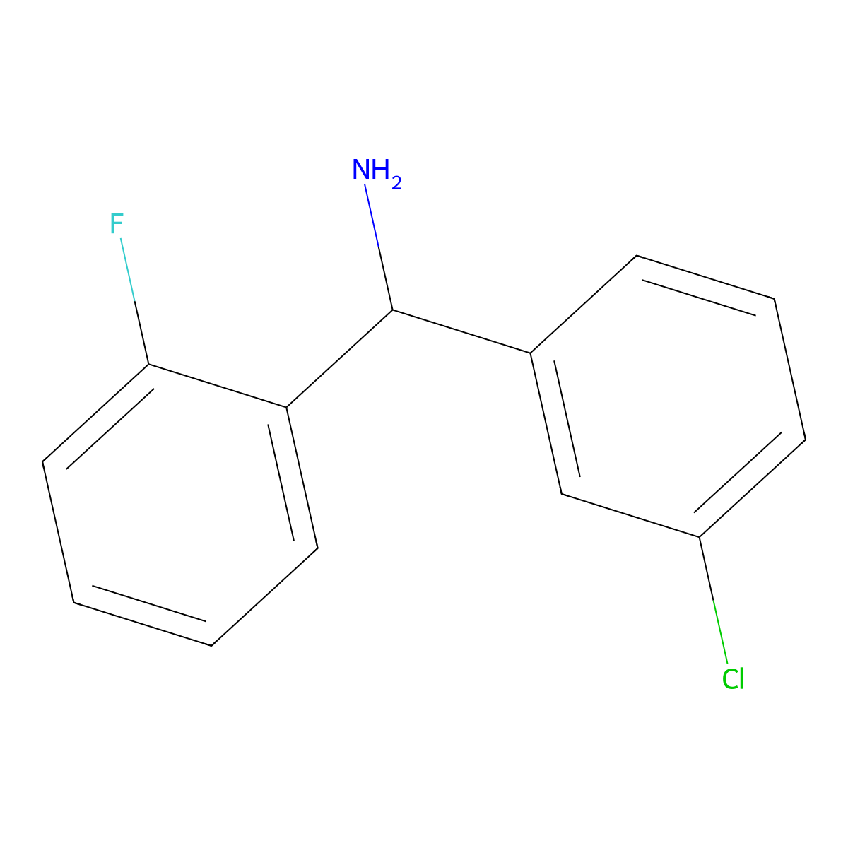 (3-Chlorophenyl)(2-fluorophenyl)methanamine molecular structure, CAS 1225577-91-2