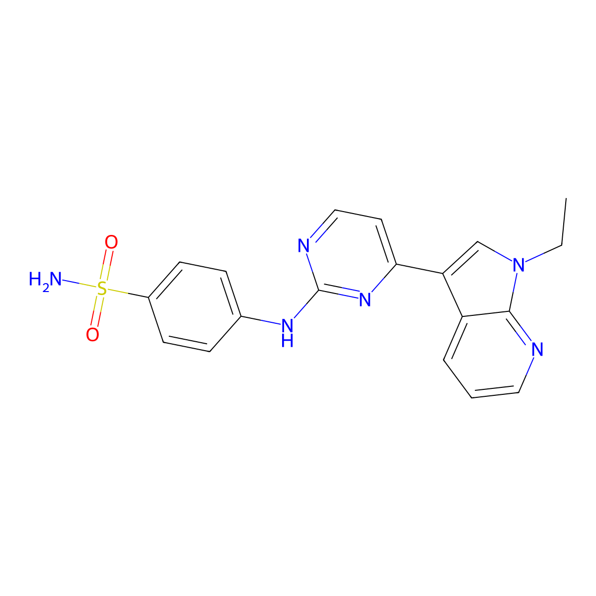 4-(4-(1-ethyl-1H-pyrrolo[2,3-b]pyridin-3-yl)pyrimidin-2-ylamino)benzenesulfonamide molecular structure, CAS 1225585-00-1