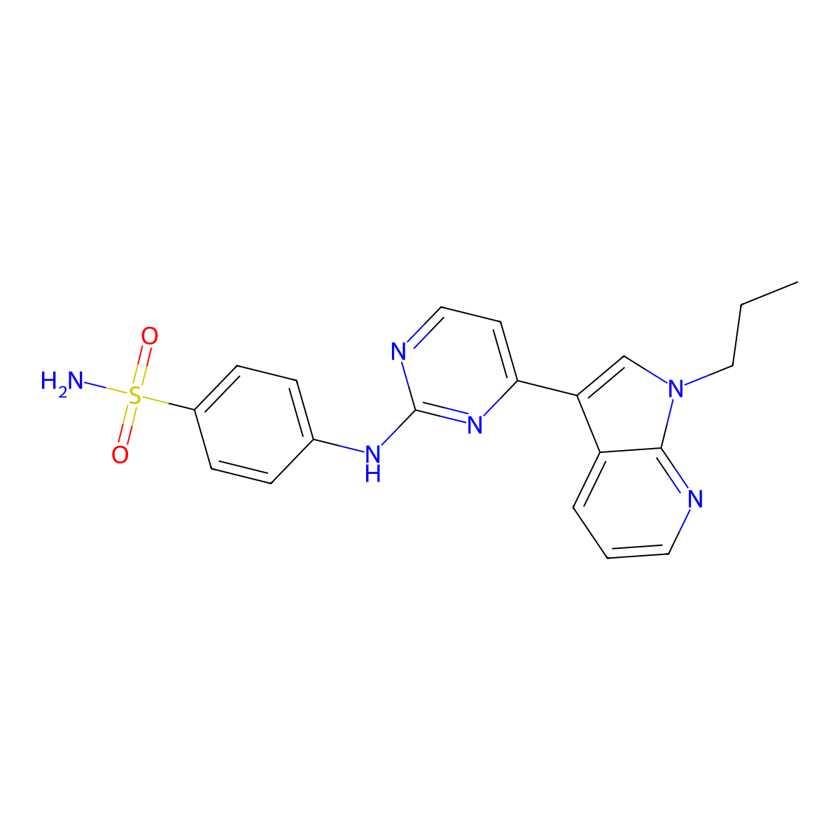 4-((4-(1-Propyl-1H-pyrrolo[2,3-b]pyridin-3-yl)pyrimidin-2-yl)amino)benzenesulfonamide molecular structure, CAS 1225585-03-4