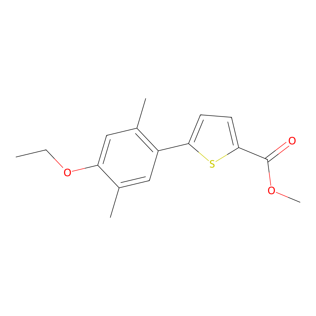 Methyl 5-(4-ethoxy-2,5-dimethylphenyl)-2-thiophenecarboxylate molecular structure, CAS 1225595-22-1