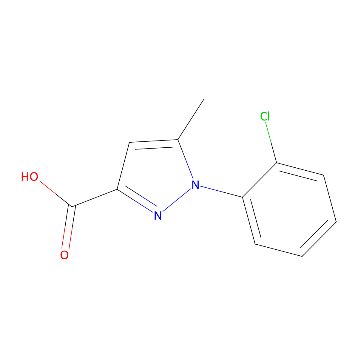 1-(2-chlorophenyl)-5-methyl-1H-pyrazole-3-carboxylic acid molecular structure, CAS 1225601-14-8