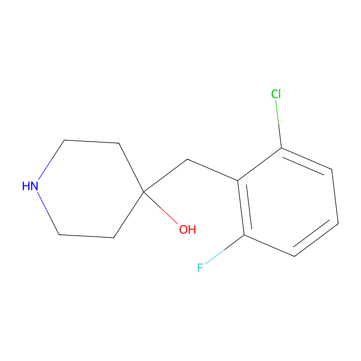 4-[(2-Chloro-6-fluorophenyl)methyl]piperidin-4-ol molecular structure, CAS 1225603-32-6