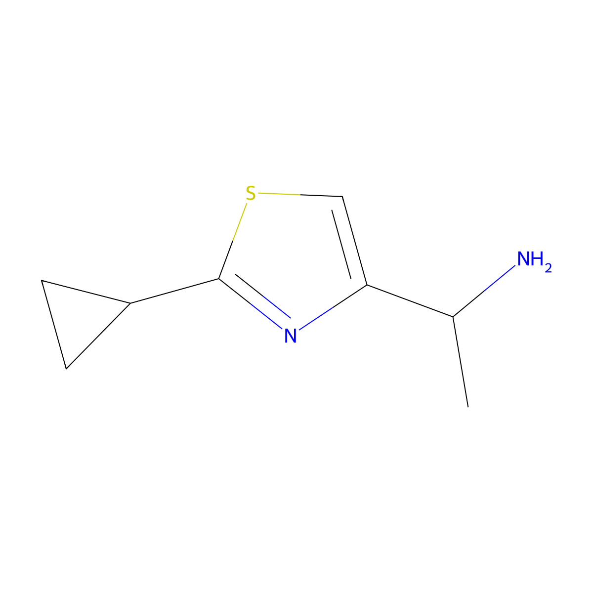 1-(2-Cyclopropyl-1,3-thiazol-4-yl)ethan-1-amine molecular structure, CAS 1225632-62-1