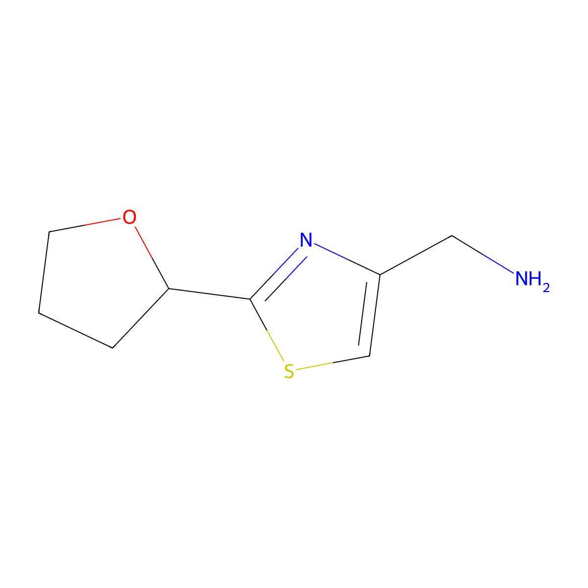 1-[2-(Oxolan-2-yl)-1,3-thiazol-4-yl]methanamine molecular structure, CAS 1225636-61-2