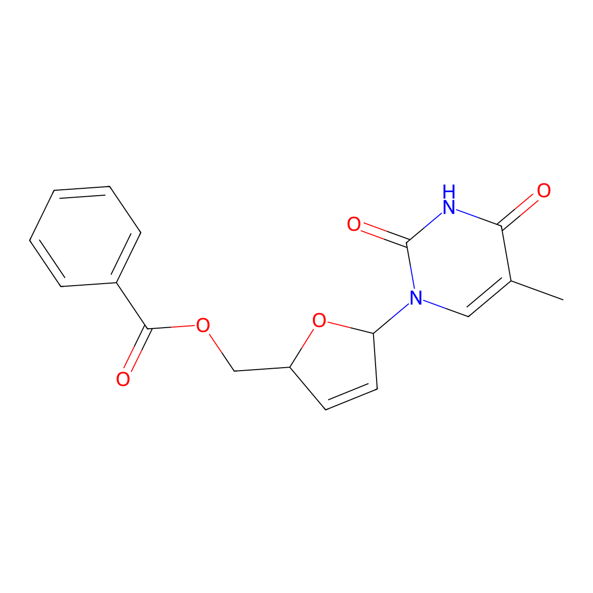 Thymidine, 2',3'-didehydro-3'-deoxy-, 5'-benzoate molecular structure, CAS 122567-97-9