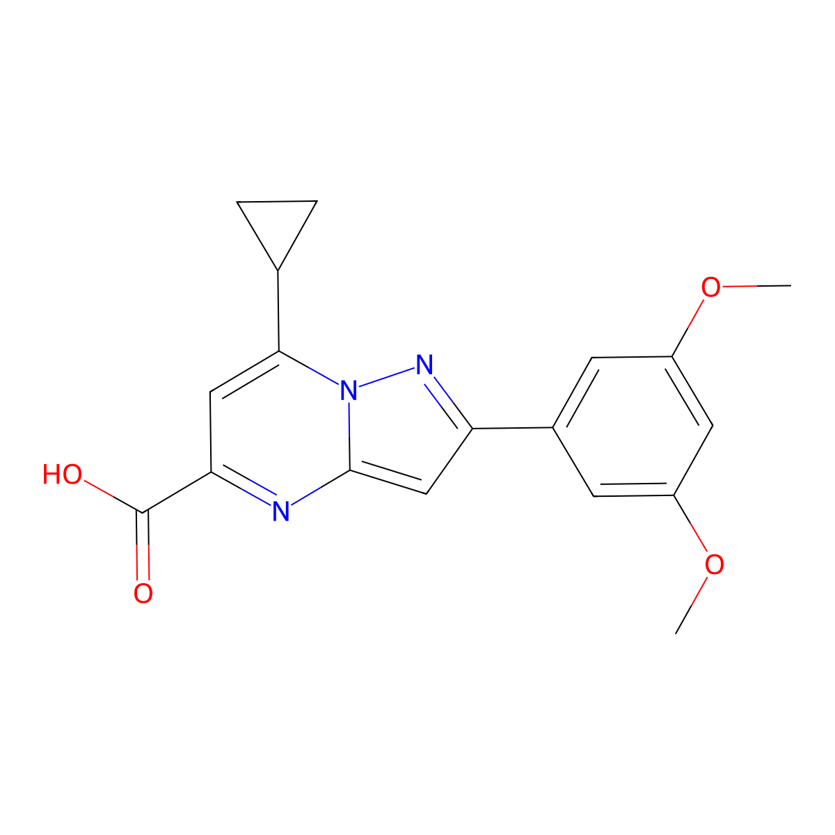 7-Cyclopropyl-2-(3,5-dimethoxyphenyl)pyrazolo[1,5-a]pyrimidine-5-carboxylic acid molecular structure, CAS 1225672-03-6