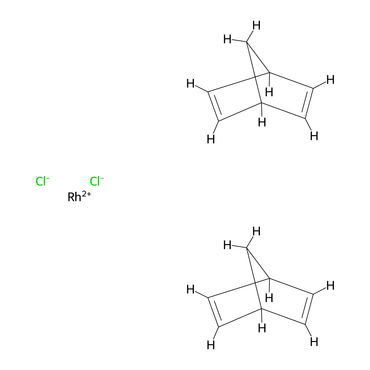 Bicyclo[2.2.1]hepta-2,5-diene-rhodium(I) chloride dimer molecular structure, CAS 12257-42-0