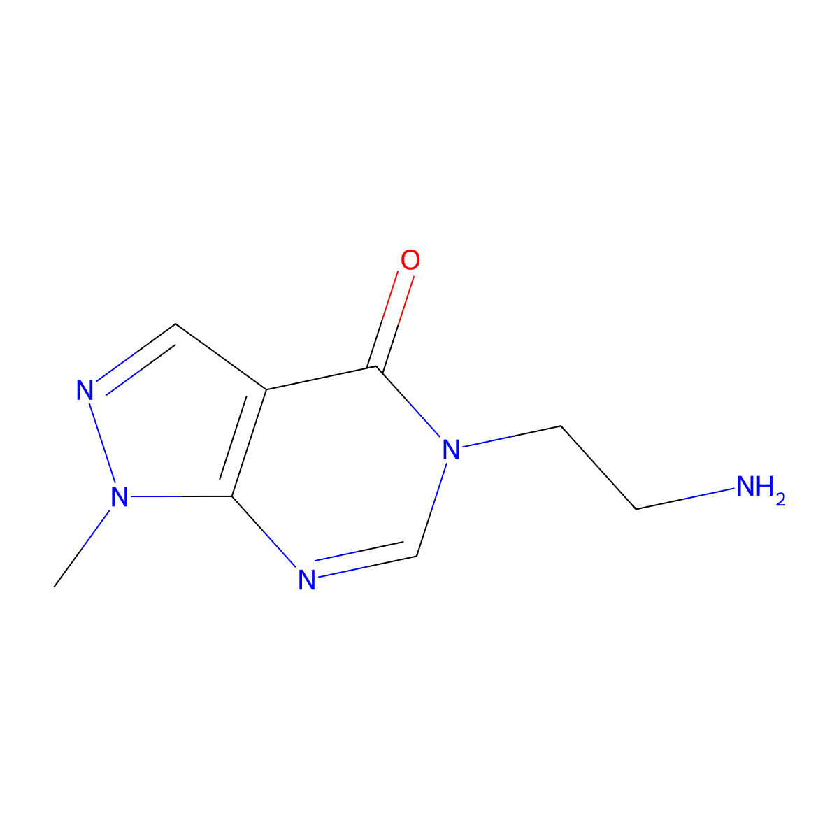 5-(2-aminoethyl)-1-methyl-1H,4H,5H-pyrazolo[3,4-d]pyrimidin-4-one molecular structure, CAS 1225716-64-2