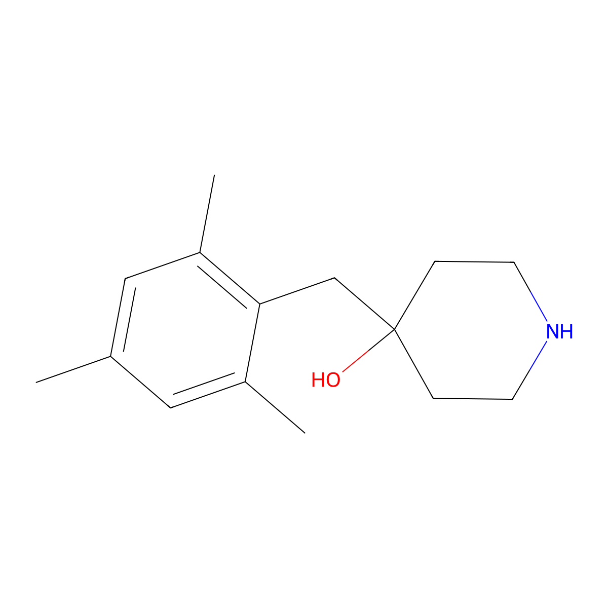 4-[(2,4,6-Trimethylphenyl)methyl]piperidin-4-ol molecular structure, CAS 1225735-51-2
