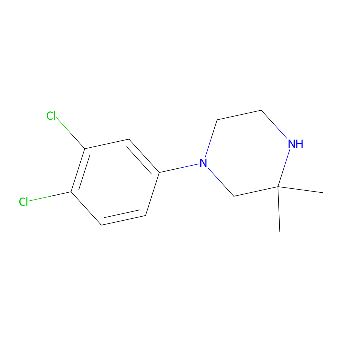 1-(3,4-Dichlorophenyl)-3,3-dimethylpiperazine molecular structure, CAS 1225768-12-6