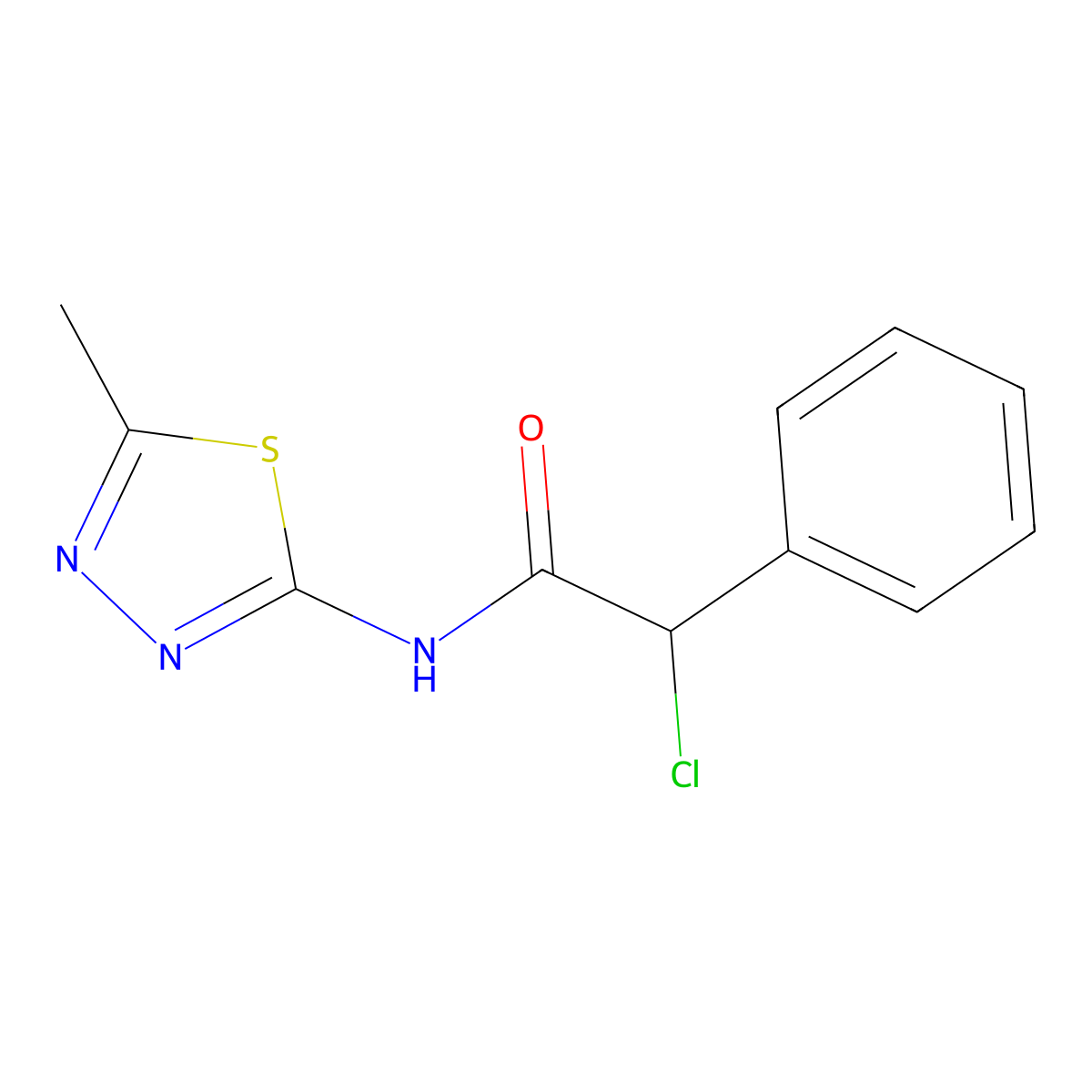 2-Chloro-N-(5-methyl-1,3,4-thiadiazol-2-yl)-2-phenylacetamide molecular structure, CAS 1225773-96-5