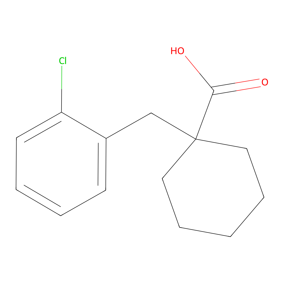 1-((2-Chlorophenyl)methyl)cyclohexane-1-carboxylic acid molecular structure, CAS 1225783-53-8