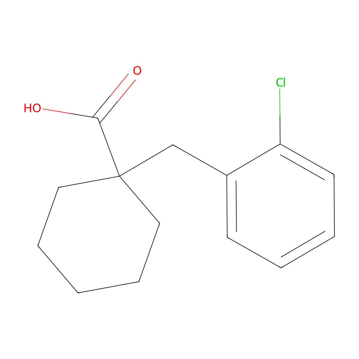 1-((2-Chlorophenyl)methyl)cyclohexane-1-carboxylic acid molecular structure, CAS 1225783-53-8