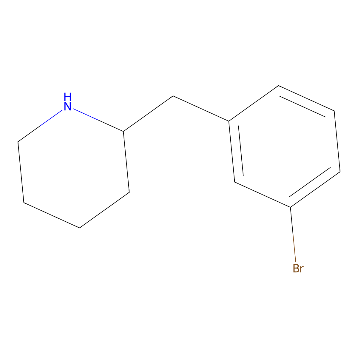 2-((3-Bromophenyl)methyl)piperidine molecular structure, CAS 1225784-84-8