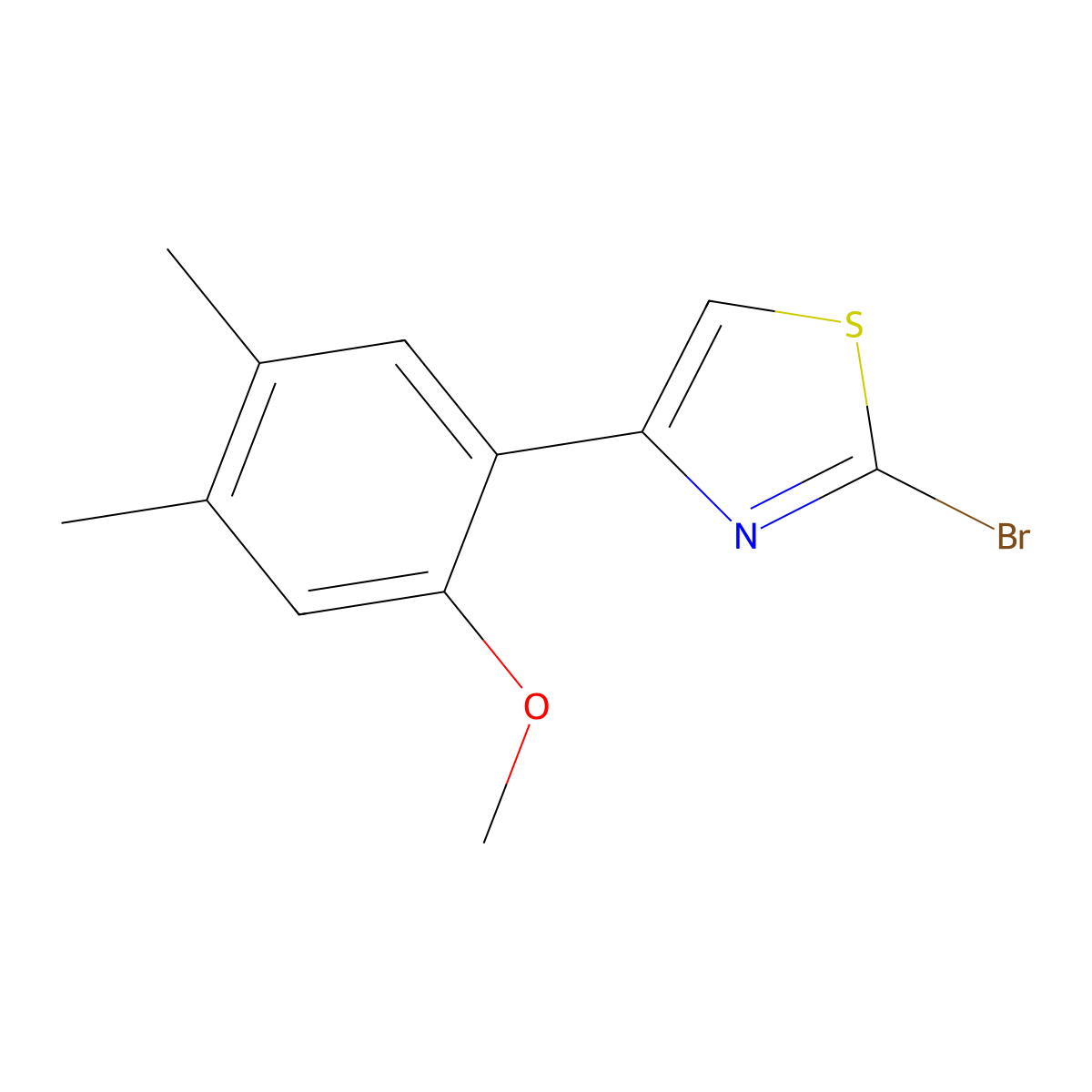 2-Bromo-4-(2-methoxy-4,5-dimethylphenyl)thiazole molecular structure, CAS 1225790-45-3